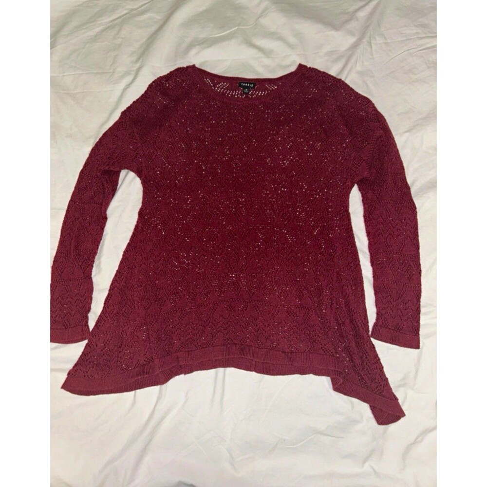 Torrid Burgundy Open-Knit Crew Neck Long Sleeve Pullover Sweater L